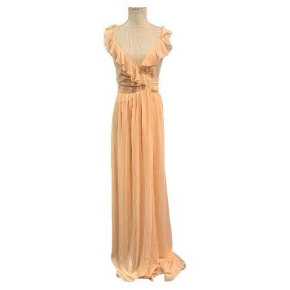 Joanna august Dresses & Skirts - Ceremony by Joanna August Lacy Ruffle Trim Wrap Chiffon Gown Dress Size XS